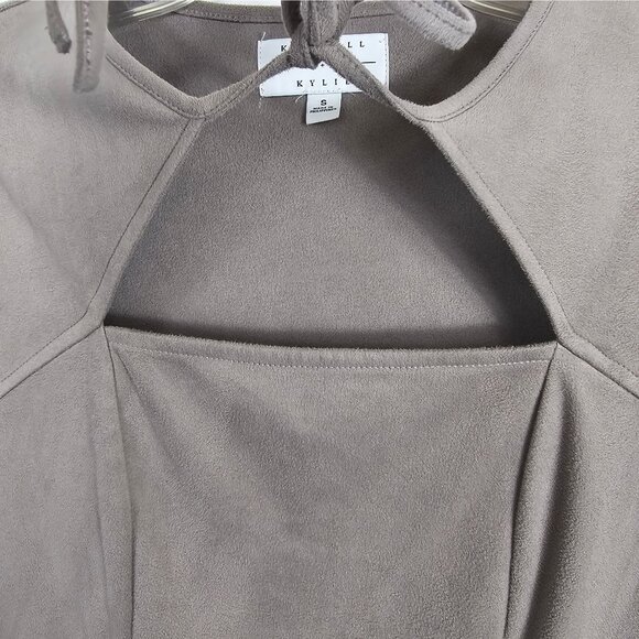 Faux Suede Gray Brown Baby Doll Preppy Party Mini Dress Small Kendall + Kylie  S - Picture 5 of 11
